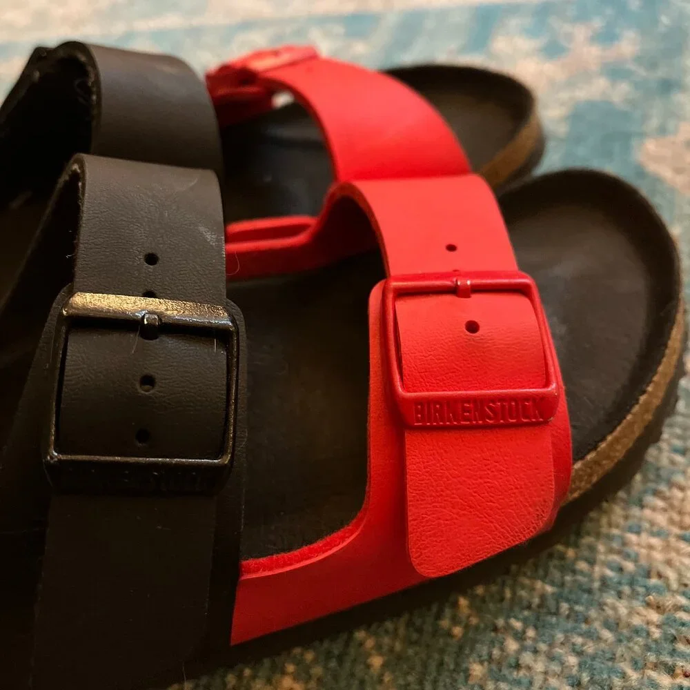 Birkenstock Arizona *Black & Poppy Red* Split Color / 36 N / Birko-Flor / EUC - Picture 6 of 16